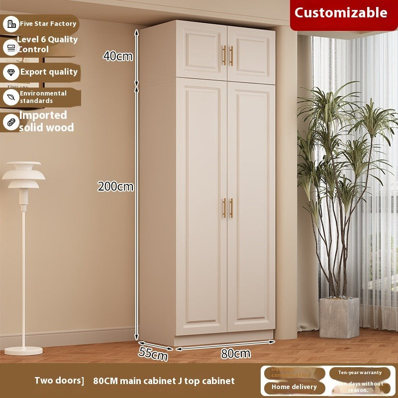 Custom Solid Wood Wardrobe – Cream-Style European Closet for Kids & Small Bedrooms