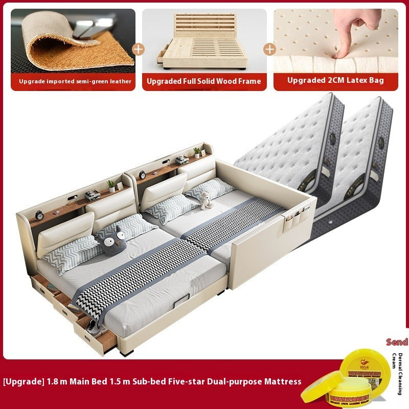 Elegant Leather Queen Size Bed with 5-Star Dual-Use Mattress and Upgradeable 2CM Foam Bag