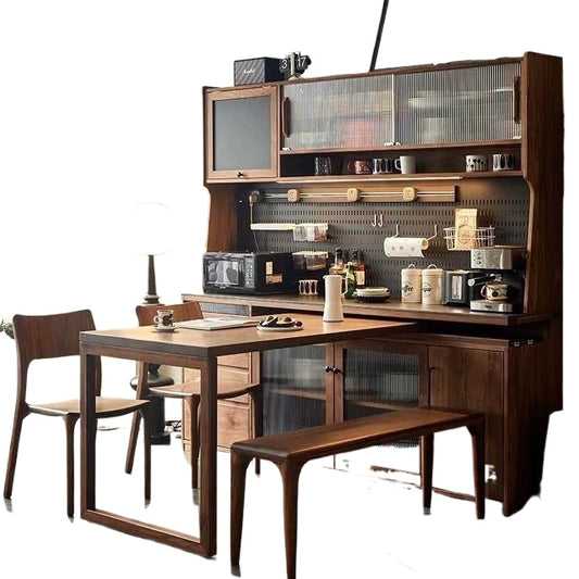 Nordic Solid Wood Sideboard – Black Walnut Wall-Mounted Tea & Storage Cabinet for Kitchen & Living Room