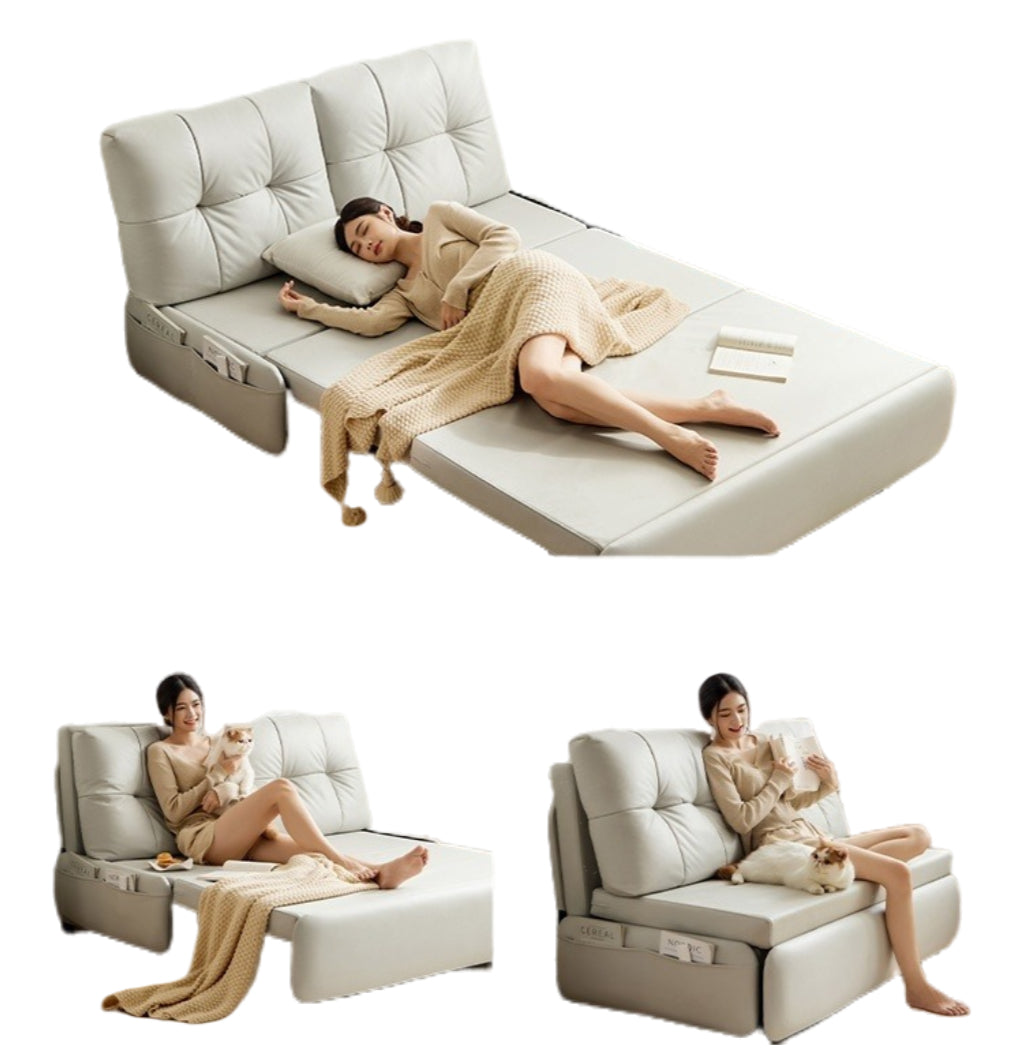 Eco-Leather Convertible Sofa Bed with Adjustable Headrest and Foldable Design