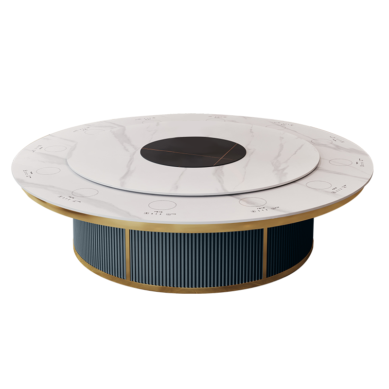 Electric Round Hotpot Table with Built-in Induction Cookers & Sintered Stone Top for Hotel & Private Dining