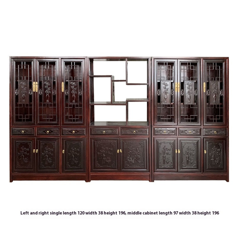 Chinese-Style Elm Wood Bookshelf – Antique Solid Wood Storage Cabinet for Living Room, Study & Office, No Glass Doors