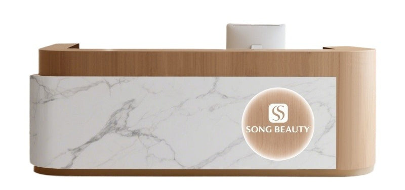 Wooden Reception Desk – Minimalist Cashier & Bar Counter for Boutique, Salon, or Studio