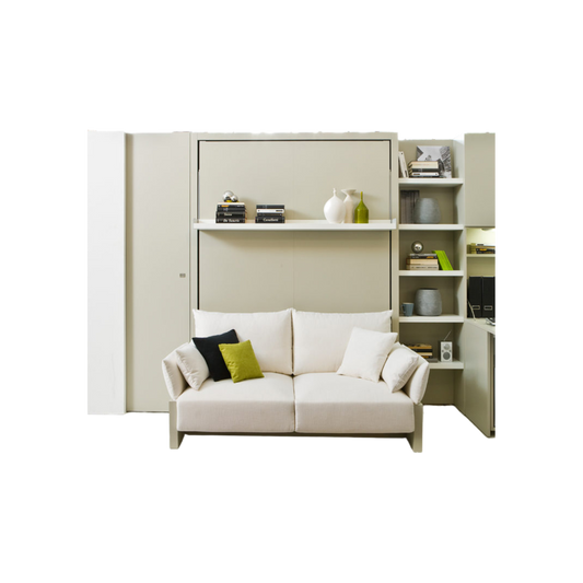 Elegant New Queen Size Murphy Bed with Sofa and Mattress - Foldable and Space-Saving Design