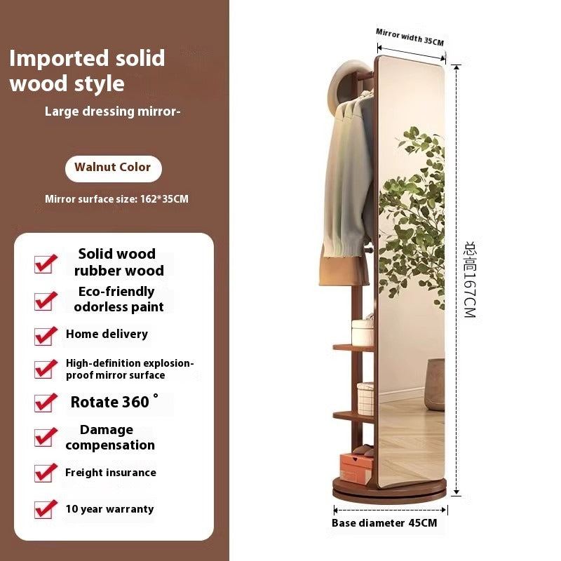 Rotating Freestanding Full-Length Mirror with Built-in Coat Rack – Mobile Dressing Mirror for Bedroom