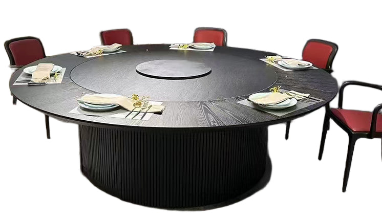 Electric Round Dining Table with Sintered Stone Lazy Susan & Solid Wood Base for Hotel Private Rooms