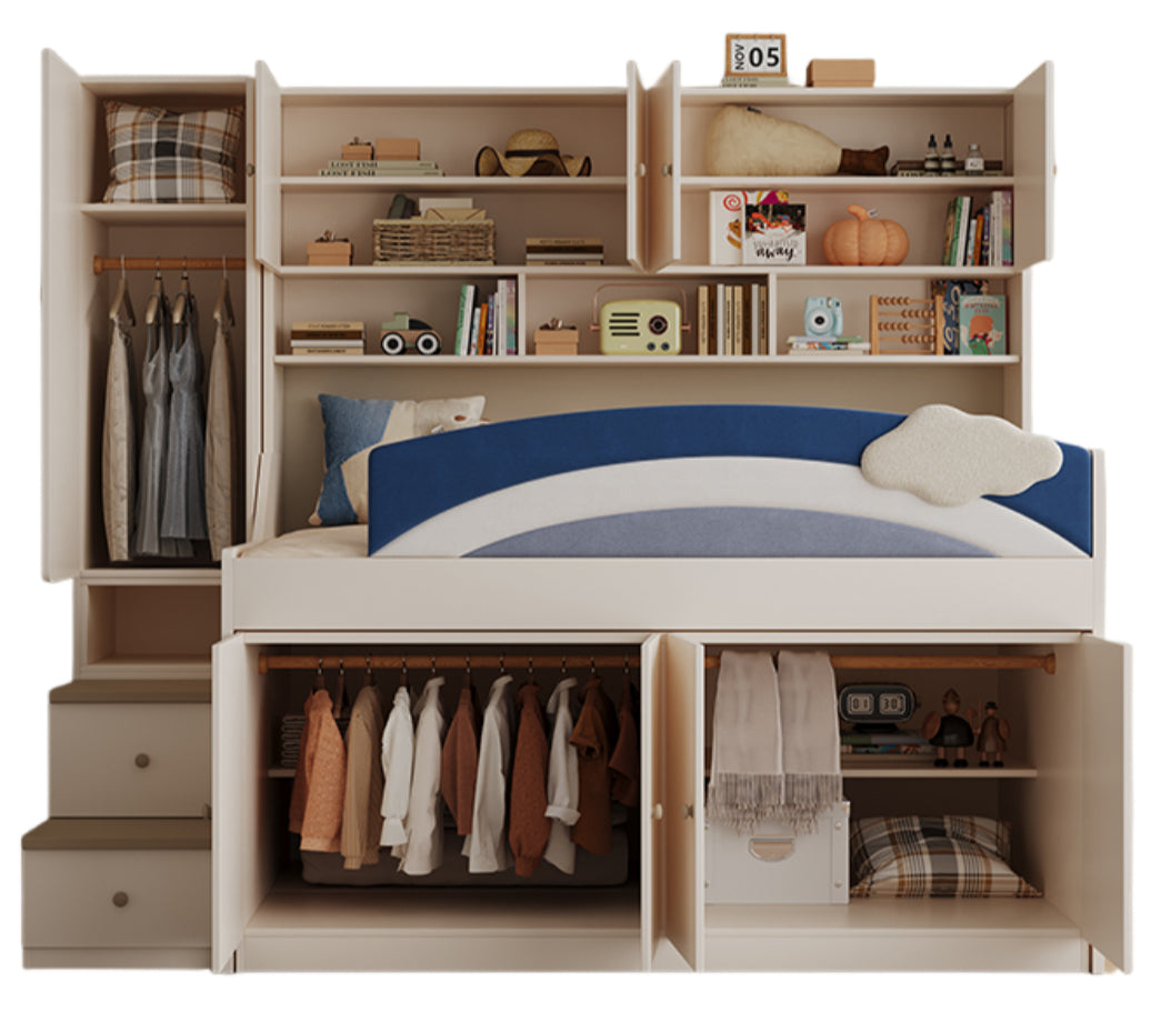 Elegant Kids Half-Height Bunk Bed with Desk, Bookshelf, and Storage - New