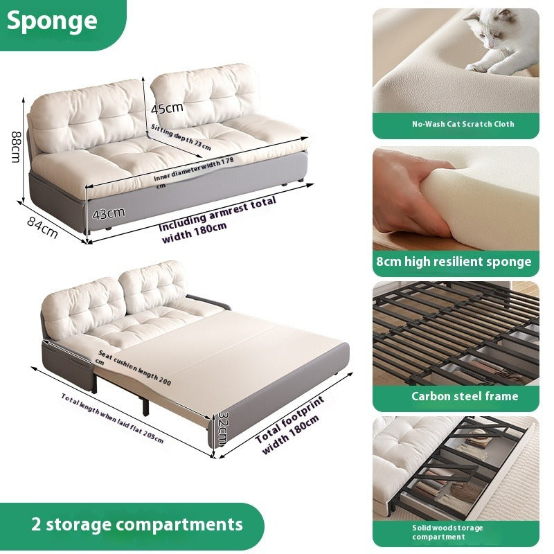 Cloud Sofa Bed with Pull-Out Storage for Small Living Rooms & Tatami Spaces