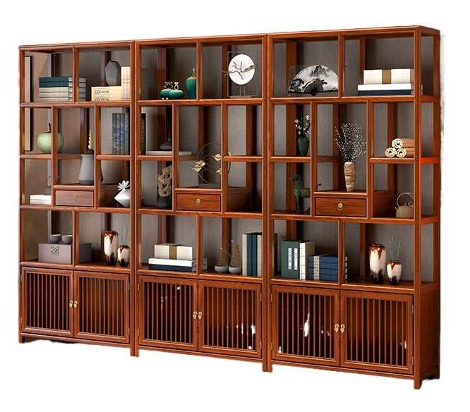 Solid Wood Chinese Display Shelf – Oak Curio Cabinet & Tea Storage Rack for Office or Tea Room