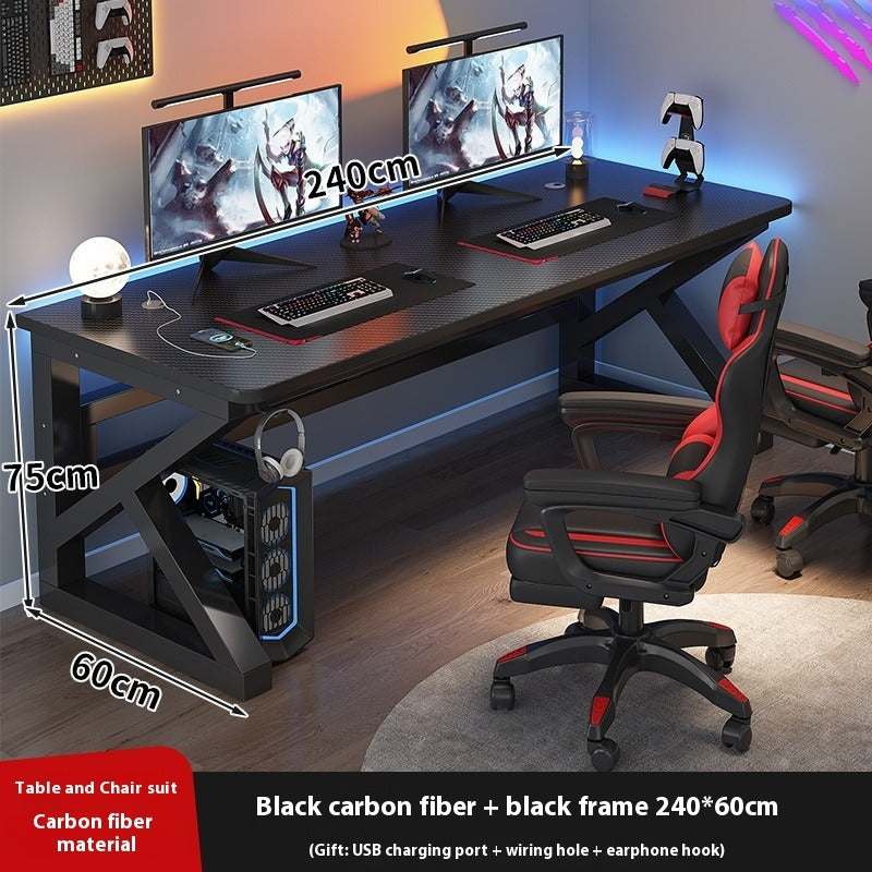 Dual Workstation Gaming Desk Set – Carbon Fiber Computer Table with Chairs for Bedroom, Office & Internet Cafe