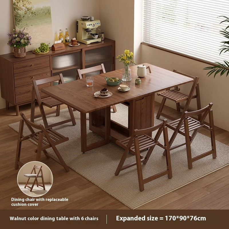 Solid Wood Foldable Dining Table Set for Small Apartments in Rectangular Shape