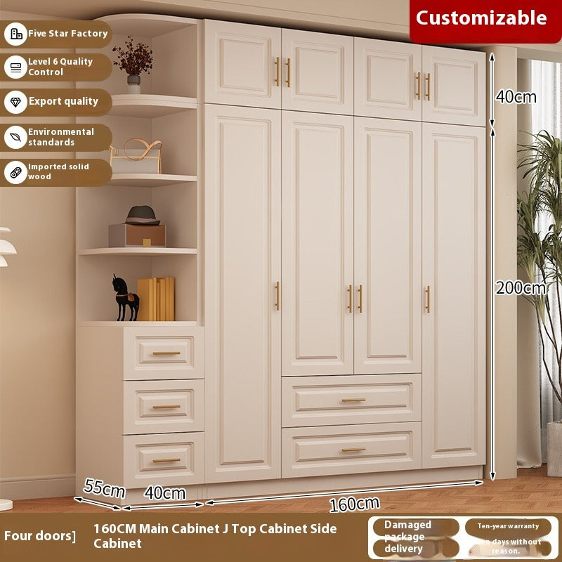 Custom Solid Wood Wardrobe – Cream-Style European Closet for Kids & Small Bedrooms