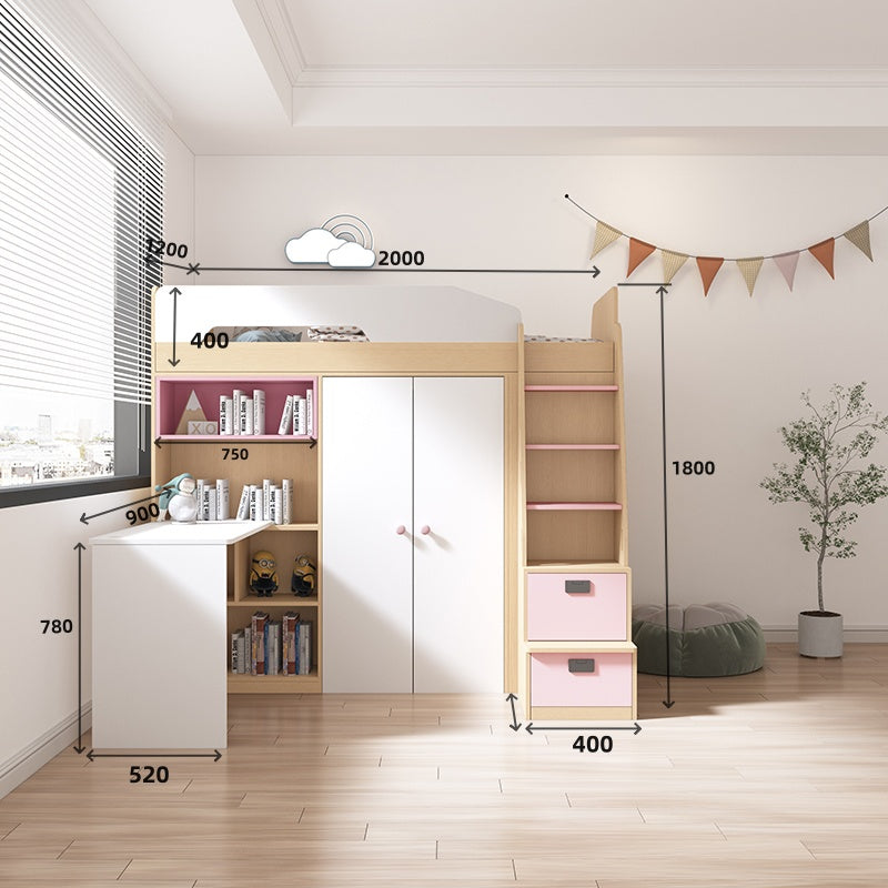 Elegant Full-Size Loft Bed with Desk and Wardrobe, Half-Height, High-Quality Wood Finish