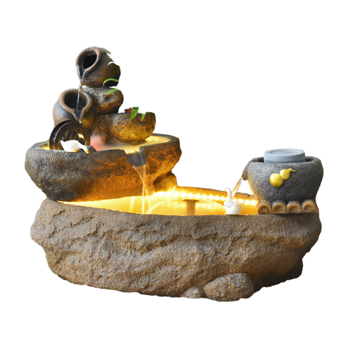Rustic Garden Rockery Fountain with Fish Pond for Courtyard, Terrace & Balcony Decoration