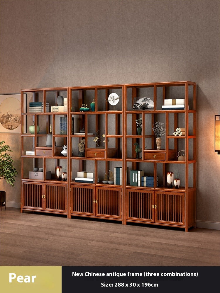 Solid Wood Chinese Display Shelf – Oak Curio Cabinet & Tea Storage Rack for Office or Tea Room