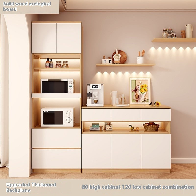 Nordic Solid Wood Sideboard – Full-Height Wall Cabinet with Tall & Low Storage Units for Kitchen & Living Room