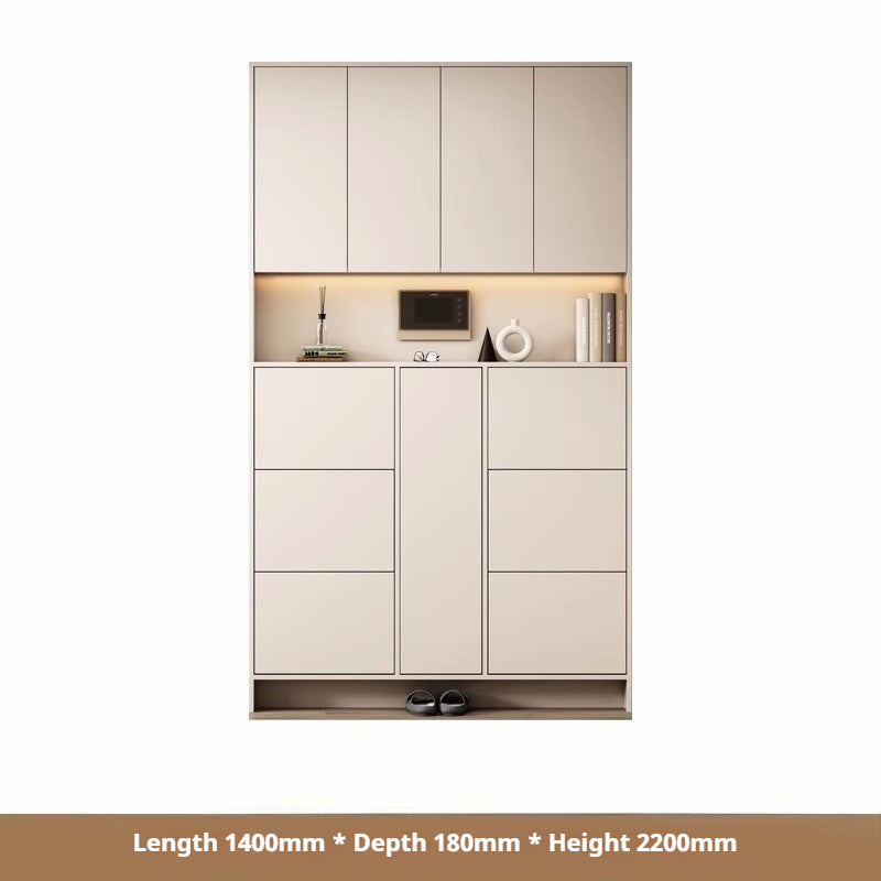 Custom Solid Wood Slim Flip-Drawer Shoe Cabinet – Tall Wall-Mounted Entryway Unit for Home