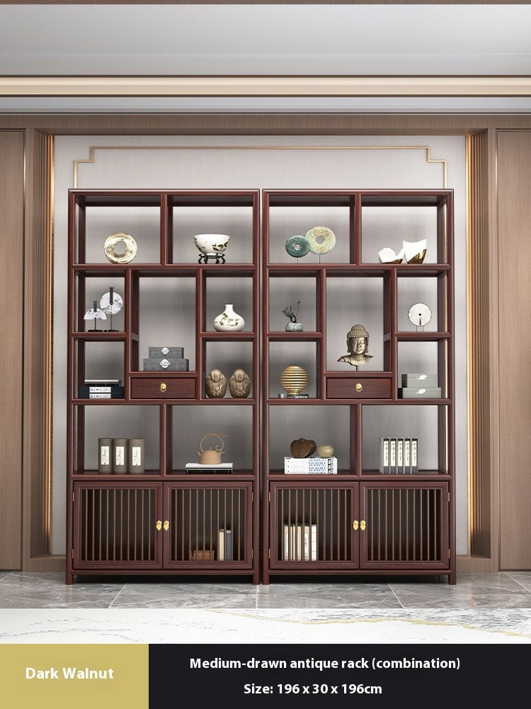 Solid Wood Chinese Display Shelf – Oak Curio Cabinet & Tea Storage Rack for Office or Tea Room