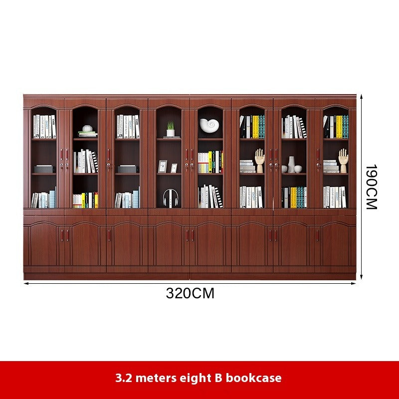 Chinese-Style Solid Wood Office Cabinet – Floor Standing Bookshelf with Glass Doors & File Storage