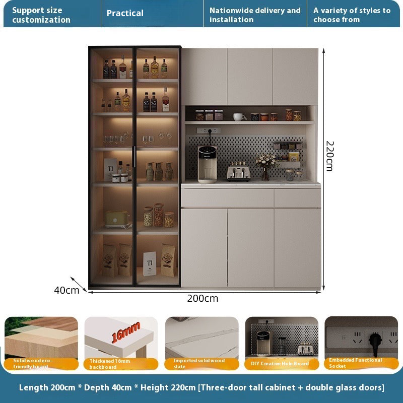 Solid Wood Sideboard with Sintered Stone Top – All-in-One Wall Cabinet for Tea, Wine & Storage