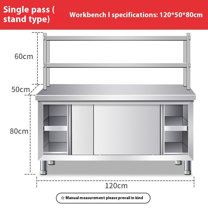 Stainless Steel Work Table with Upper Shelf – Commercial Kitchen Prep Station with Storage Cabinet & Cutting Surface