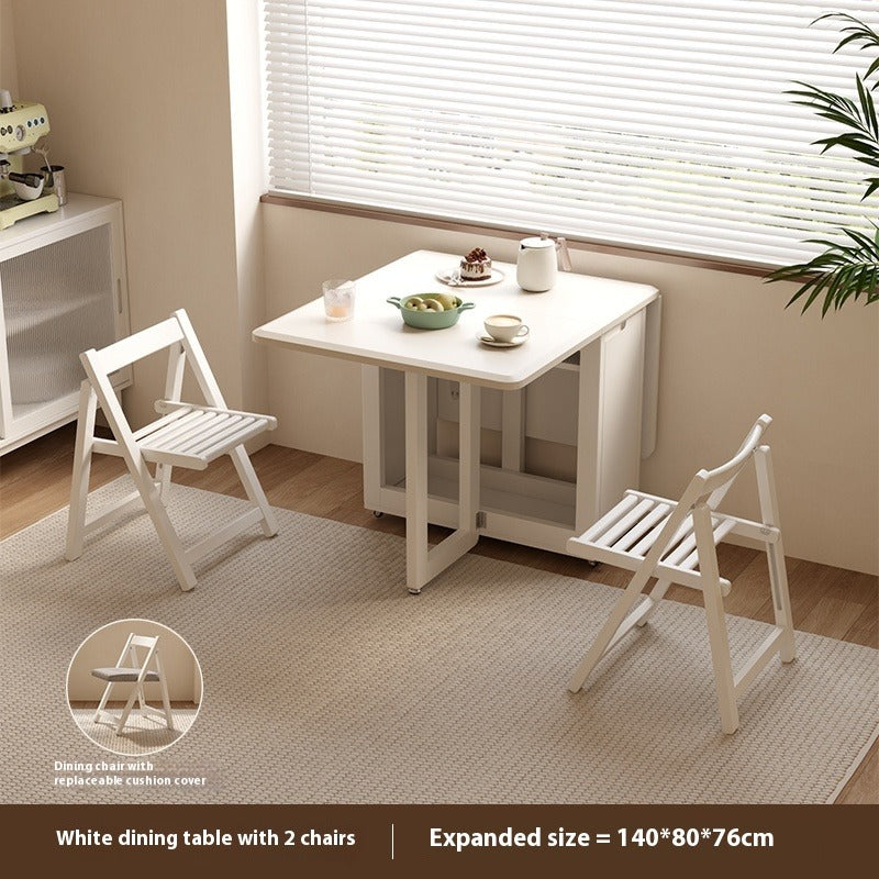 Solid Wood Foldable Dining Table Set for Small Apartments in Rectangular Shape
