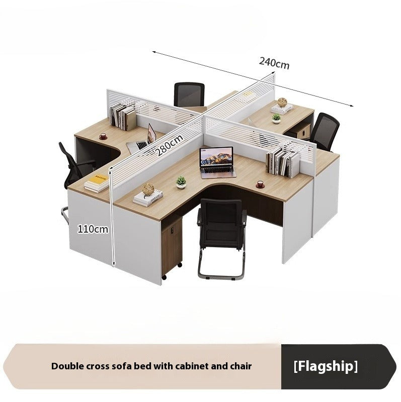 Cross-Shaped Office Workstation with Partition Panels & Desk Chair Set for Multiple Employees