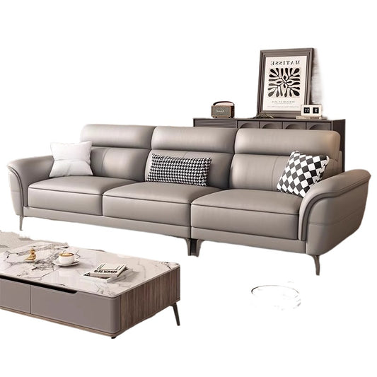 Cream-Style Top-Grain Leather 3-Seater Sofa with High Legs for Modern Small Living Rooms