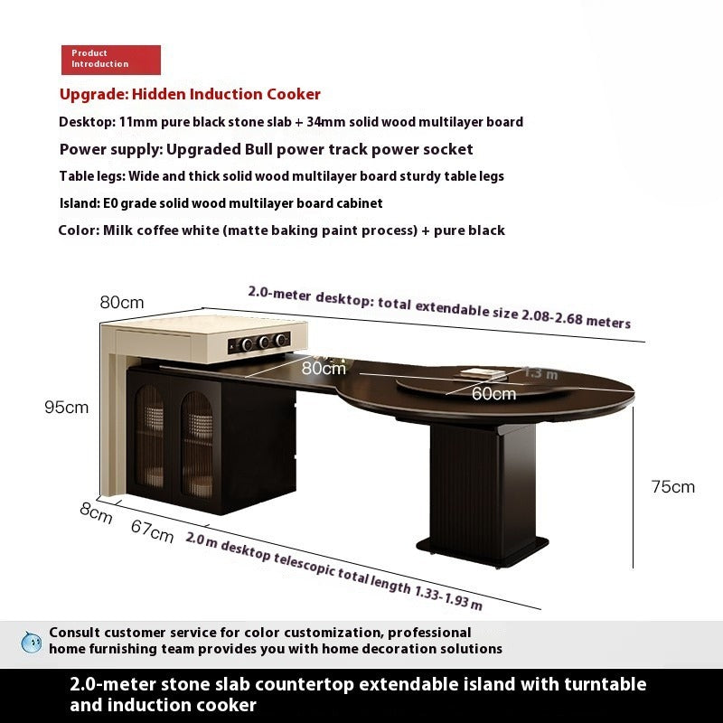 2m Extendable Kitchen Island Dining Table with Storage & Free Rotating Tray for Modern Homes