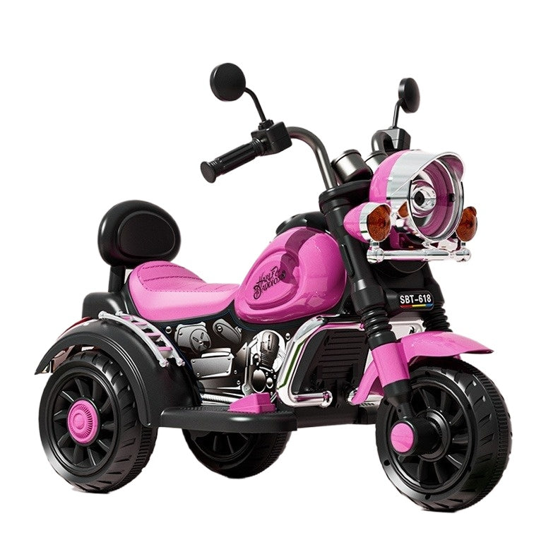 New Rose Red Kids Electric Ride-On Motorcycle with Dual Motors, Bluetooth Music & LED Lights for Ages 3-7