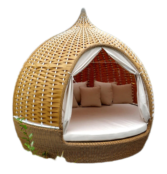 Outdoor Wicker Round Lounger – Sun-Resistant Patio Nest Bed for Balcony, Garden, Poolside & Beach Resorts