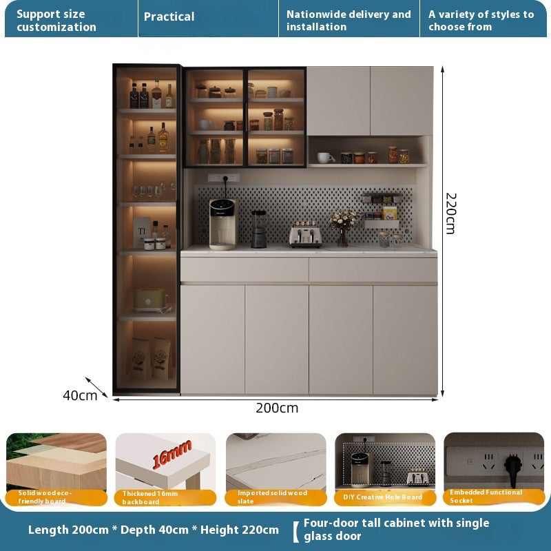 Solid Wood Sideboard with Sintered Stone Top – All-in-One Wall Cabinet for Tea, Wine & Storage