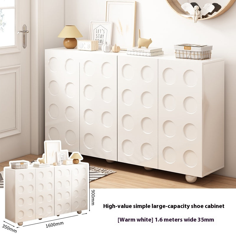 White Solid Wood Entryway Shoe Cabinet – Vintage Large-Capacity Storage Unit for Home Entrance