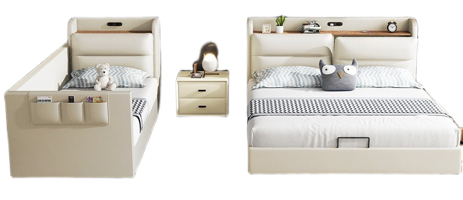 Elegant Leather Queen Size Bed with 5-Star Dual-Use Mattress and Upgradeable 2CM Foam Bag
