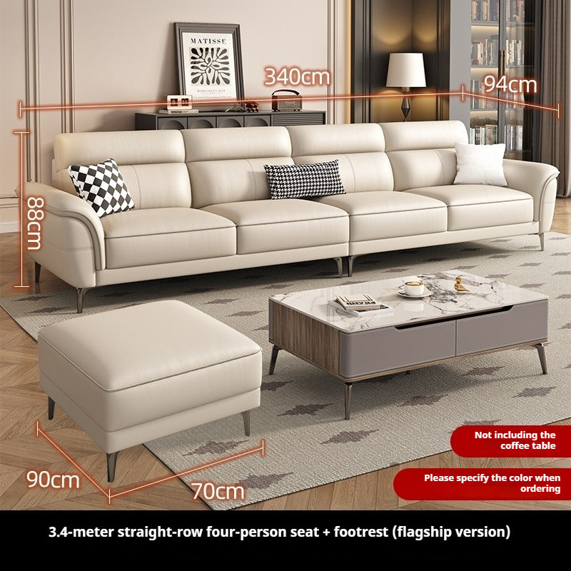Cream-Style Top-Grain Leather 3-Seater Sofa with High Legs for Modern Small Living Rooms