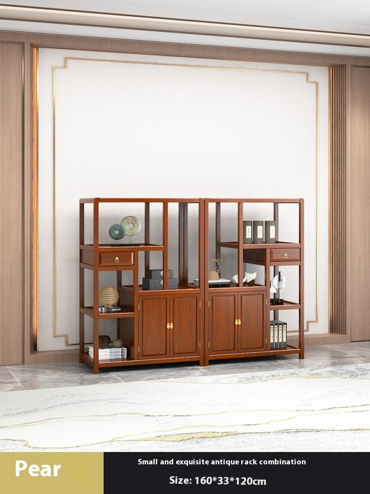 Solid Wood Chinese Display Shelf – Oak Curio Cabinet & Tea Storage Rack for Office or Tea Room