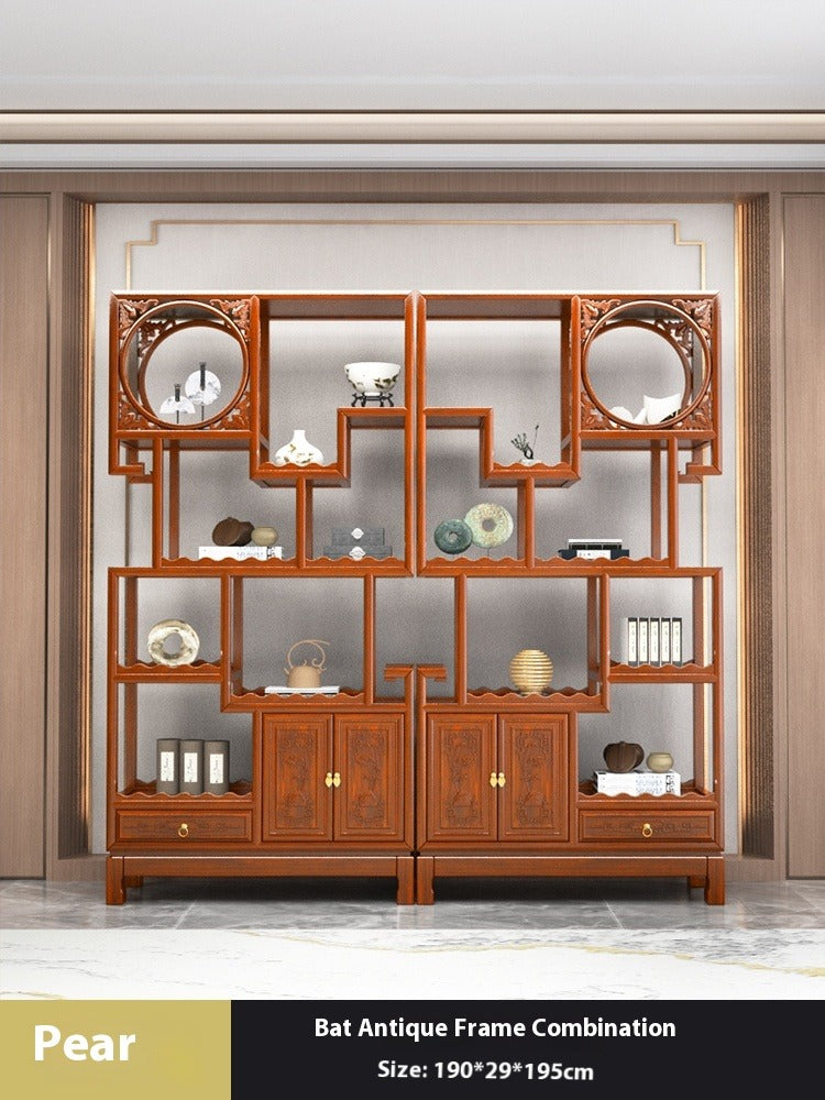 Solid Wood Chinese Display Shelf – Oak Curio Cabinet & Tea Storage Rack for Office or Tea Room