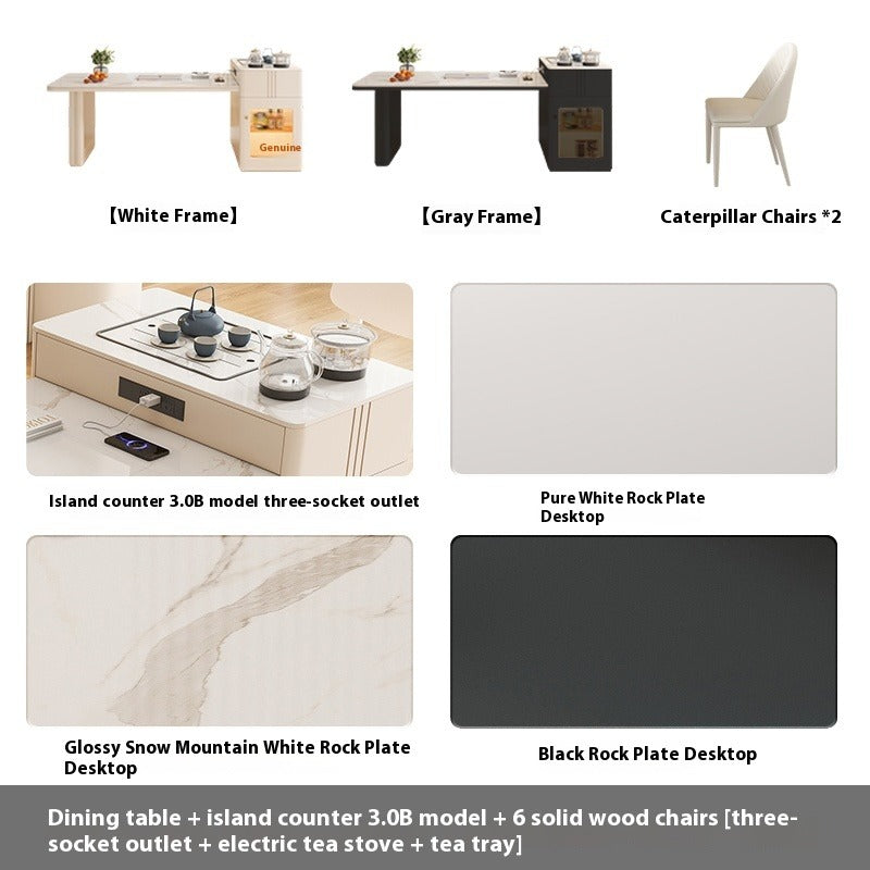 Cream Style Extendable Island Dining Table with Tea Counter for Luxury Small Homes