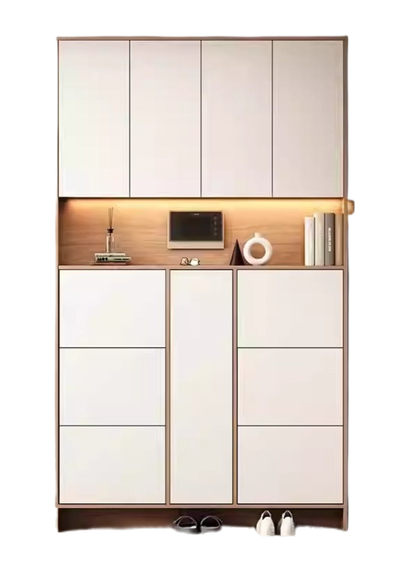 Custom Solid Wood Slim Flip-Drawer Shoe Cabinet – Tall Wall-Mounted Entryway Unit for Home