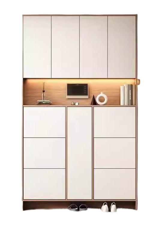 Custom Solid Wood Slim Flip-Drawer Shoe Cabinet – Tall Wall-Mounted Entryway Unit for Home