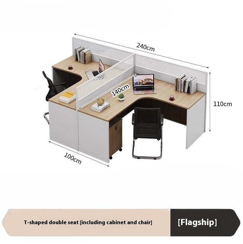 Cross-Shaped Office Workstation with Partition Panels & Desk Chair Set for Multiple Employees