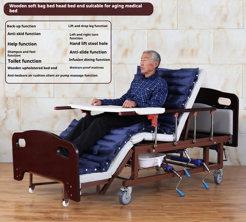 Elegant Multi-Functional Medical Bed with Adjustable Head and Wheels for Home and Hospital Use
