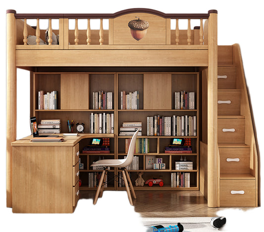 Elegant High-Quality Wooden Bunk Bed with Integrated Wardrobe and Ladder Cabinet