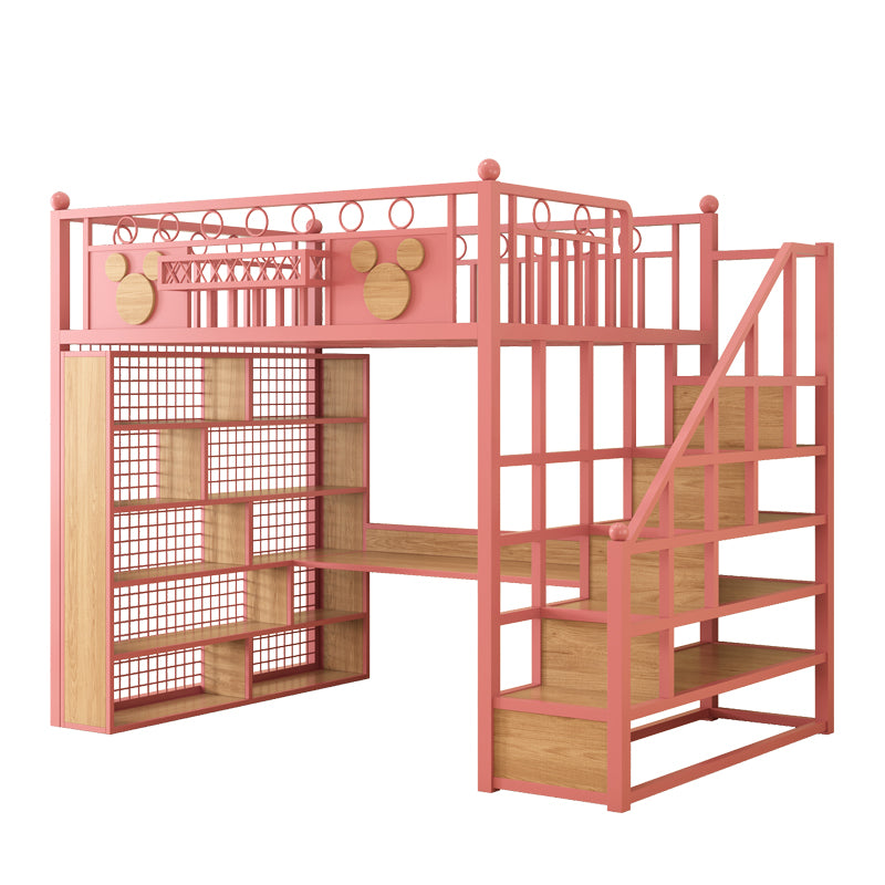 Elegant Double-Decker Metal Loft Bed with Ladder and Under-Bed Desk, Customizable Bedroom Furniture