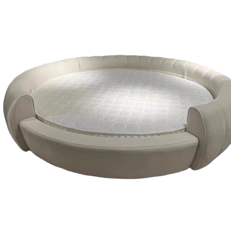 Cream-Style Round Bed – Modern Double Princess Wedding Bed with Spring & Latex Mattress for Home or Hotel