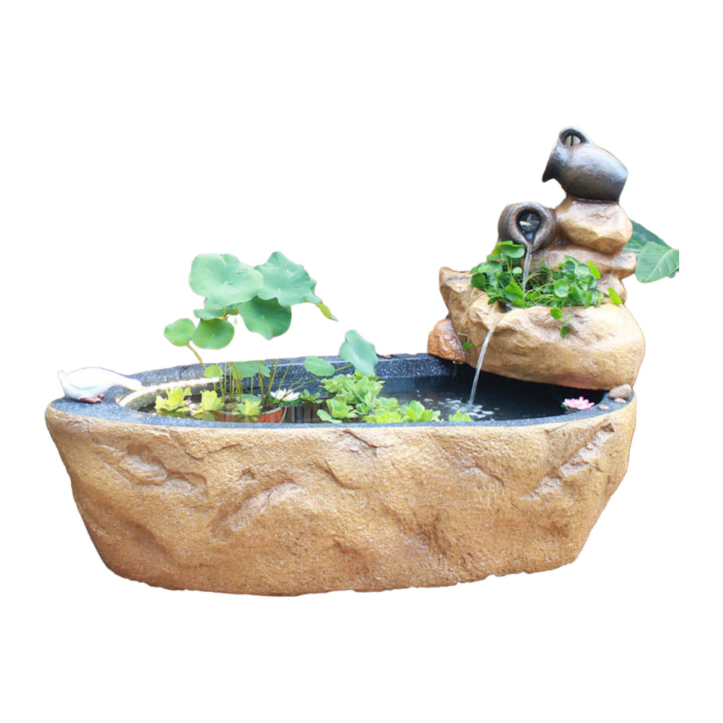 Rustic Garden Rockery Fountain with Fish Pond for Courtyard, Terrace & Balcony Decoration