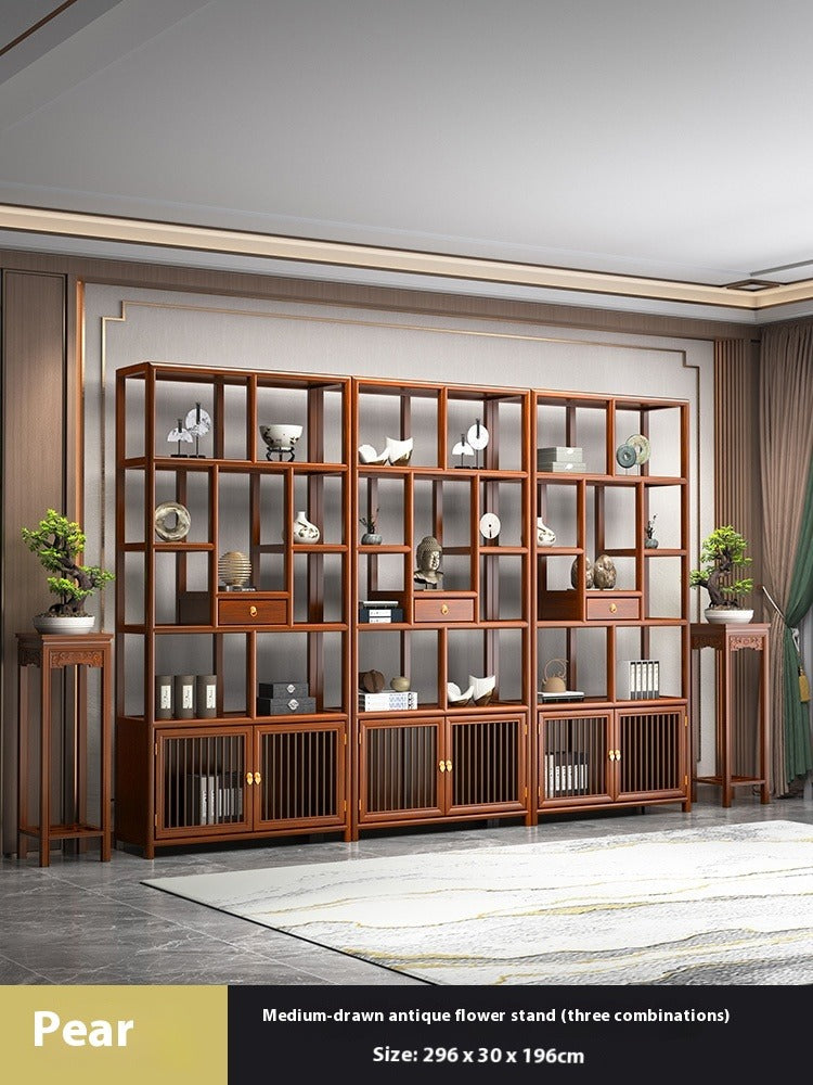 Solid Wood Chinese Display Shelf – Oak Curio Cabinet & Tea Storage Rack for Office or Tea Room