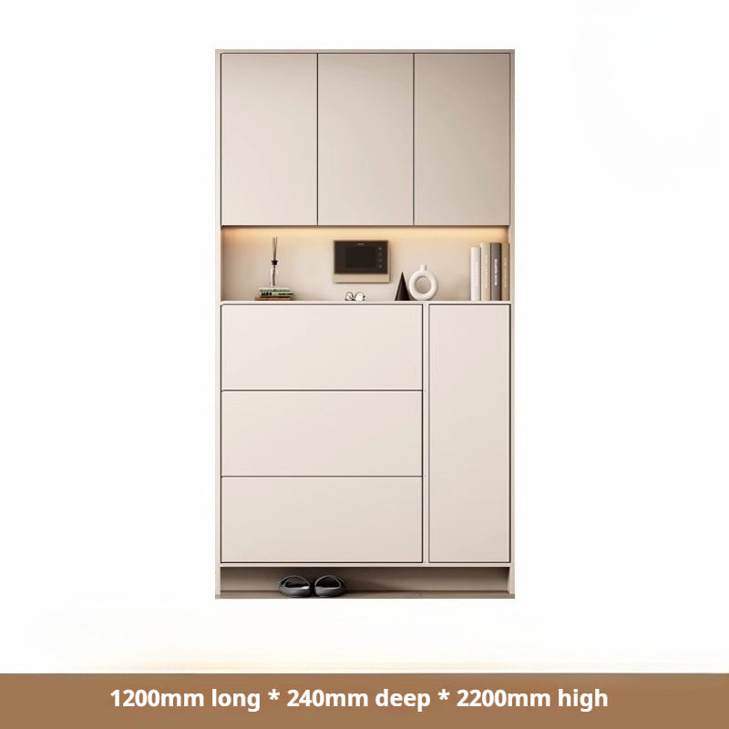 Custom Solid Wood Slim Flip-Drawer Shoe Cabinet – Tall Wall-Mounted Entryway Unit for Home