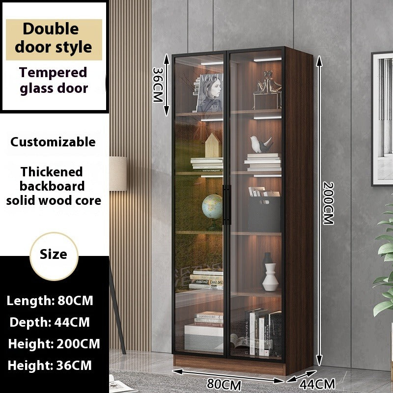 Custom Full-Wall Solid Wood Bookshelf – Floor-to-Ceiling Display Cabinet with Glass & Solid Doors for Study Room