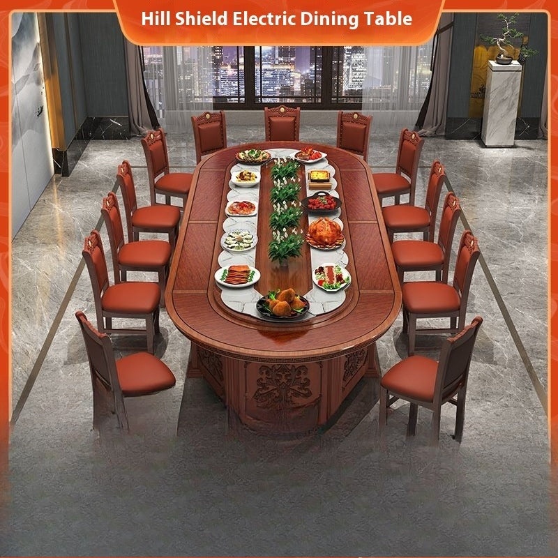 Electric Rectangular Dining Table with Auto Rotating Tray for Chinese Cuisine